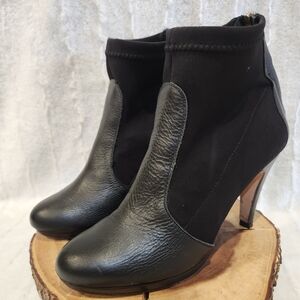 Andre Assous Black Leather and Stretch Ankle Booties